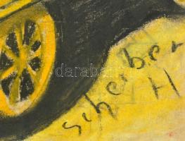 Scheiber H jelzéssel: Lovaskocsi. Vegyes technika, papír. Széleinél sérült. 30,5x43 cm