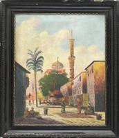 Magyar orientalista festő 1900 körül, jelzés nélkül: Mecset. Olaj, vászon, sérült fakeretben, 50x40cm