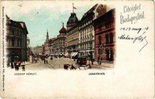 1912 Budapest VIII. József körút, Blaha Lujza tér, villamos, Rémi szálló. Sinnreich Zsigmond kiadása (EK)