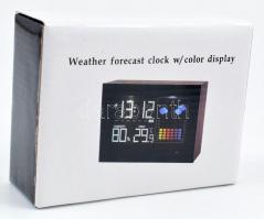 Digitális asztali óra, hőmérő és páratartalom mérő, működik, original dobozban. 10x13cm