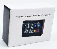 Digitális asztali óra, hőmérő és páratartalom mérő, működik, original dobozban. 10x13cm