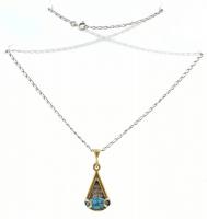 Ezüst(Ag) nyaklánc türkizes medállal, jelzett, h: 48 cm, bruttó: 7,4 g