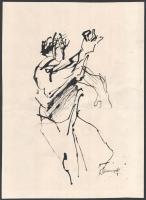 Drozsnyik István (1951-): Táncos. Tus, papír. Jelzett. Törésnyommal. 35x25,5 cm