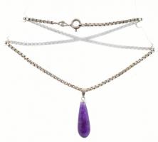 Ezüst(Ag) venezianer nyaklánc ametiszt függővel, jelzett, h: 36 cm, bruttó: 9,8 g