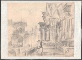 Komjáti-Wanyerka Gyula (1894-1958): London, 1937. Ceruza, papír, jelzett, papírra kasírozva, 24,5×30,5 cm