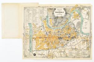 cca 1910 3 Grenoble térkép, szecessziós borítóban, az egyik nagyméretű kihajthatóm 43x32 cm