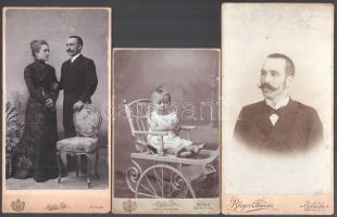 cca 1890 Gyula, műtermi portrék, 3 db, kopásnyomokkal, 16×10,5 és 21×11 cm közötti méretekben
