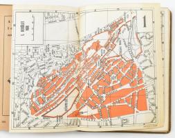 1942 Budapest térkép, utcanévjegyzék és idegenvezető címtár, félvászon kötés, belül a gerincnél levá...