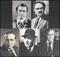 cca 1960-1980 Amerikai színészek portréi, hátoldalukon a magyarul bemutatott filmjeikkel, Képes Film Híradó melléklete, 10x14 cm