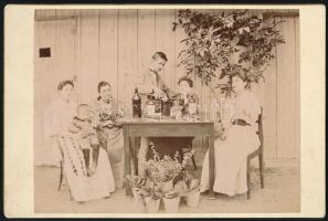1895 Kassa, kerti szülinapi ünneplés, keményhátú fotó, 11×16 cm