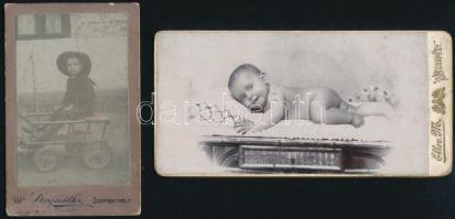 cca 1910 Gyerekportrék, 2 db keényhátú fotó, 11×7 és 7,5×15 cm