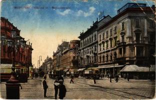 1921 Budapest VII. Rákóczi út, villamosok, Emke kávéház, szálloda (EB)