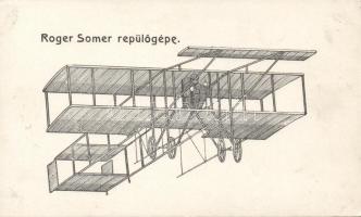 Roger Sommer in a Farman biplane, Roger Somer repülőgépe