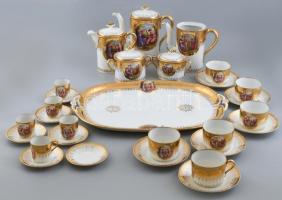 MZ Austria porcelán hiányos teás és mokkás készlet, matricás, hajszálrepedésekkel, kopásnyomokkal, jelzett
