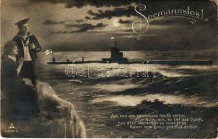 Seemannslos! / WWI German Navy art postcard with mariner and submarine, romantic couple + "ZENSURIERT SMS ERZH. FRIEDRICH" (EB)