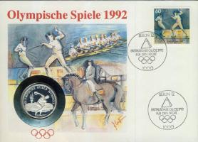 NSZK 1992. "Olimpiai játékok" Ag emlékérem 12,6g érmés, bélyeges borítékon, elsőnapi bélyegzéssel T:PP Csak 9999db! Ismertetővel!