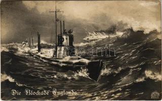 1915 Die Blockade Englands / WWI German Navy art postcard + K.U.K. KRIEGSMARINE SMS RADETZKY (fl)