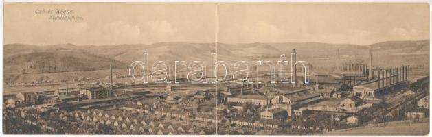 1910 Ózd és Kőalja, Kisfalud a vasgyárral. Két részes kinyitható panorámalap (fl)