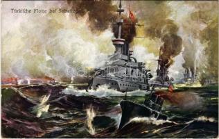1916 Türkische Flotte bei Sebastopol / Török hadihajók Sebastopol előtt / WWI Ottoman Navy, Turkish battleships near Sevastopol. B.K.W.I. 259-44. s: Heumesser + K.U.K. KRIEGSMARINE SMS RADETZKY