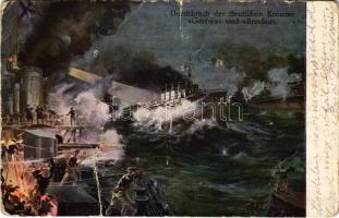 1914 Durchbruch der deutschen Kreuzer Goeben und Breslau / WWI Imperial German Navy (Kaiserliche Marine) art postcard, mariners. B.K.W.I. 259-14. + K.U.K. KRIEGSMARINE SMS ERZHERZOG FRIEDRICH (fa)