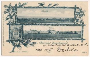 1899 (Vorläufer) Szigetvár, Turbék, Vár, Zrínyi emlék. Kozáry Ede kiadása, Art Nouveau, floral (ázott / wet damage)