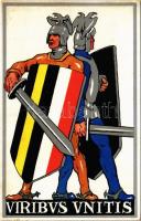 Viribus Unitis. Künstler-Kriegspostkarten / WWI German and Austro-Hungarian K.u.K. military art postcard, Viribus Unitis propaganda (fa)