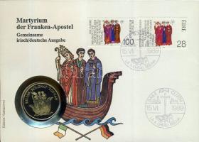NSZK 1989. "Fran mártírok-Kilian, Kolonat, Totnan" emlékérem érmés, bélyeges borítékon, alkalmi bélyegzéssel, ír-német közös kiadásban T:BU Csak 9999db! Ismertetővel!