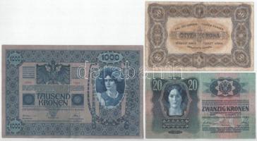 1913-1920. 2K-1000K (7x) T:III-IV közte folt, ragasztás, anyaghiány