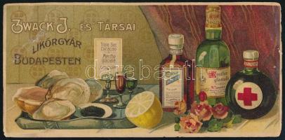 cca 1910 Zwack J. és Társai Likőrgyár Bp. szecessziós litho számolócédula, kisebb szakadással, 15,5x7,5 cm