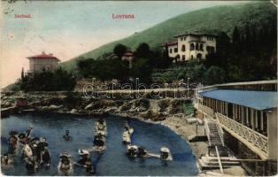 1909 Lovran, Lovrana; Seebad / beach / strandfürdő. Divald Károly 1018-1908. (EK)