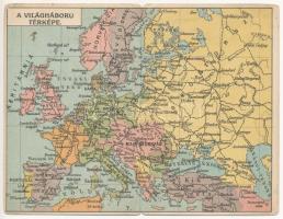 A Világháború Térképe. Lengyel Lipót műintézet kiadása. Kinyitható képeslap / Map of the First World War. Folding card (ázott / wet damage)