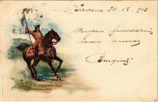 1903 Dragoni di Piemonte 1690. Nizza Cavalleria / Italian military art postcard, cavalryman. A. Bertarelli & C. litho (fl)
