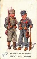 1915 Wir halten fest und treu zusammen! / Hűséggel összetartunk! / WWI German and Austro-Hungarian K.u.K. military art postcard, Viribus Unitis propaganda. B.K.W.I. 169-9. s: K. Feiertag (EK)