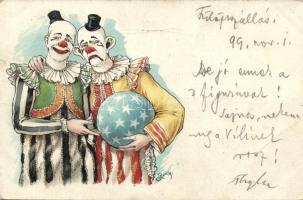 1899 Clowns with ball litho (EB)