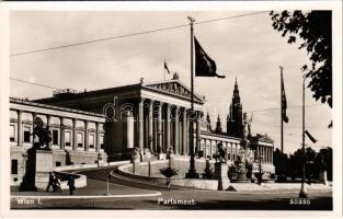 Wien, Vienna, Bécs; Parlament / parliament building with swastika flags, NSDAP German Nazi Party propaganda