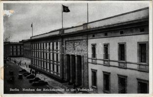 Berlin, Neubau der Reichskanzlei in der Voßstraße / Reich Chancellery. NSDAP German Nazi Party propaganda, swastika flag (vágott / cut)