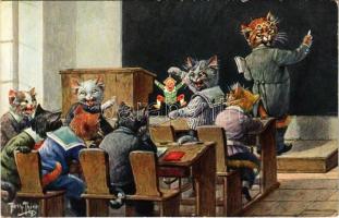 1914 Macska iskola / Cat school. T.S.N. Serie 1423. s: Arthur Thiele