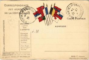 1914 Correspondance des Armées de la République / WWI French military field postcard, flags (EK)