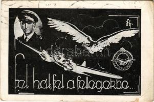 1943 Fel hát, fel a fellegekbe. Horthy István gyászlap / WWII Hungarian military art postcard, obituary (EB)