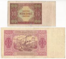 Lengyelország 1946. 10Zl + 1948. 100Zl "GS 8517102" T:III- az egyik ragasztva 
Poland 194...