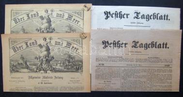 1843-1871 2 db Peter Tagesblatt újság + 2 db Über Land und Meer szignettákkal