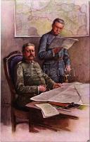 WWI German and Austro-Hungarian K.u.K. military art postcard, Hindenburg and Hötzendorf, Viribus Unitis propaganda. M. Munk Nr. 978.