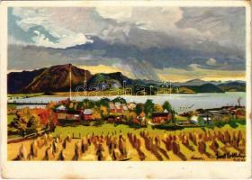 Die verbrannte Fjordstadt "Namsos", berühmt durch den englischen "siegreichen" Rückzug. Kriegsbild-Dokumente von Ernst Vollbehr. Nordfront Bild 46. / WWII German military art postcard. Kunstverlag E. A. Schwerdtefeger & Co. s: Ernst Vollbehr (fl)