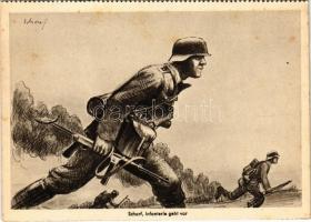 Infanterie geht vor. Soldatenkalender 1941 / WWII German military art postcard. Zentral-Verlag der NSDAP (German Nazi Party) s: Scharf (fl)