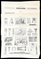 cca 1900-1920 Ókori, középkori és kora újkori építészet, 12 db melléklet a Meyers Konversations-Lexikonból (6. kiadás), 30x24,5 cm