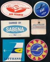 cca 1960-1980 10 db különféle légitársaságos bőröndcímke, közte Air France, Lufthansa, Czechoslovak Airlines