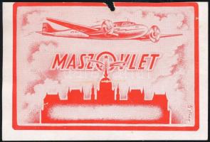 cca 1949-1954 MASZOVLET (Magyar-Szovjet Polgári Légiforgalmi Rt.) címke, 8,5x12,5 cm