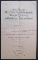 1917 Katonai tűzoltó kitüntetés adományozó oklevél