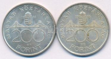 1993. 200Ft Ag "MNB" (2x) T:2 patina 
Adamo F13