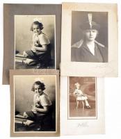 cca 1910-1920 4 db régi műtermi fotó kartonra kasírozva, vegyes állapotban, 18,5x11 cm és 23,5x17,5 cm között